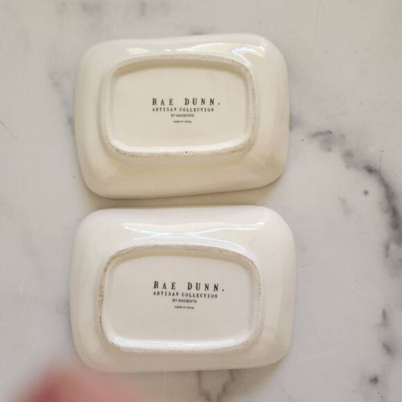 Rae Dunn magenta set set of two ceramic glossy storage trays trinket storage dis - Picture 4 of 5